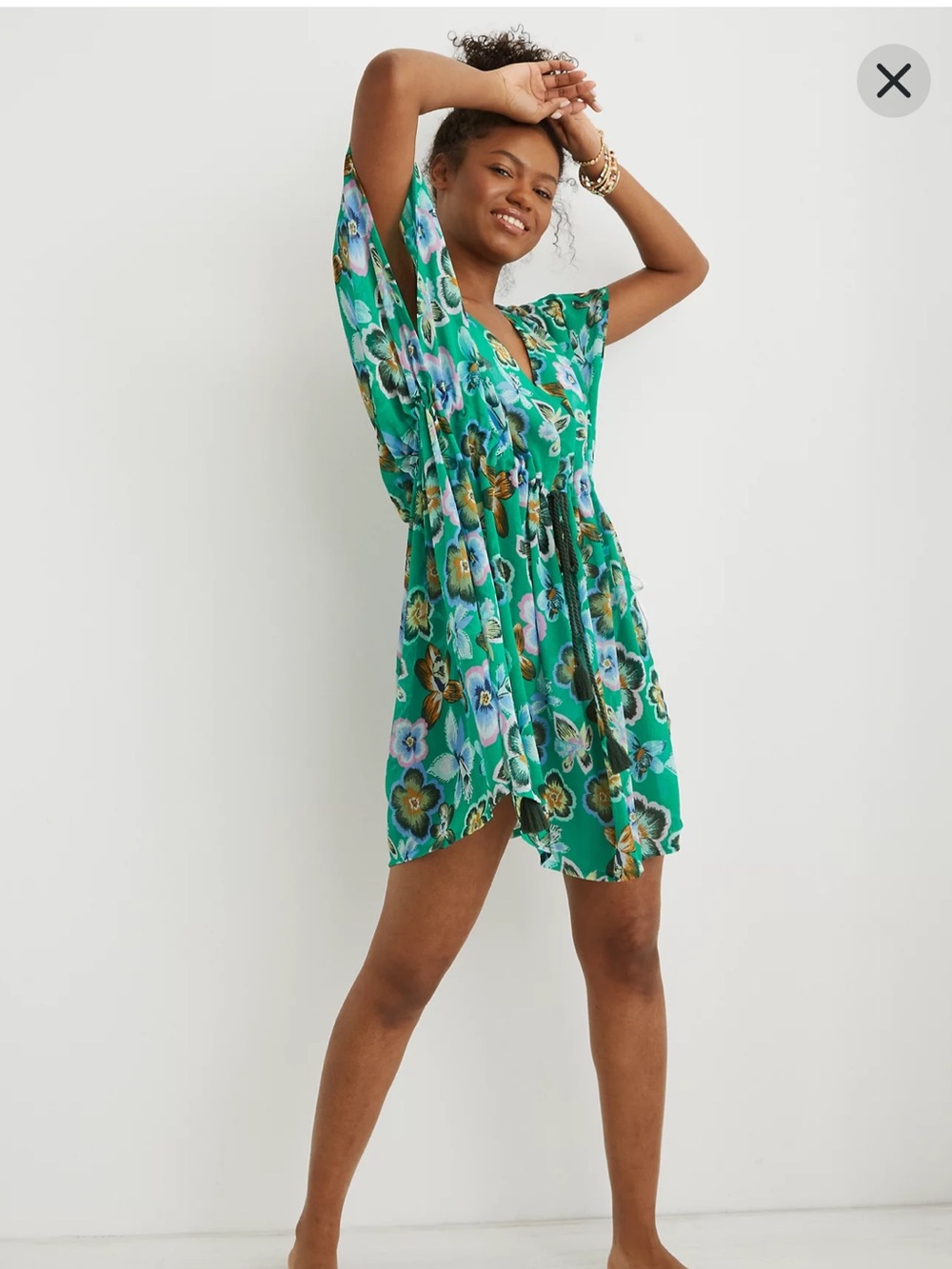 M/L Aerie Chiffon Cover Up Beach Coastal Floral Botanical Pool Summer Tassel - Picture 4 of 8